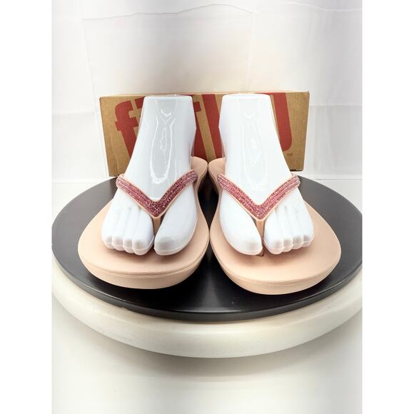 FitFlop iQushion Ombré Sparkle Women 8.5 Flip Flop Sandals Rose Foam DG5-A41-070 - Picture 3 of 11